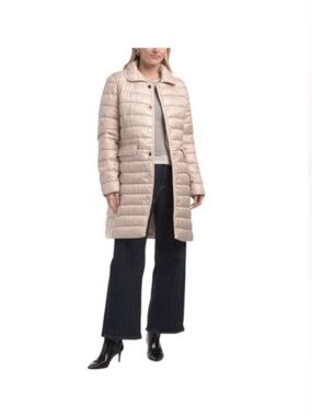 CeCe Light Beige Quilted Long Puffer Coat